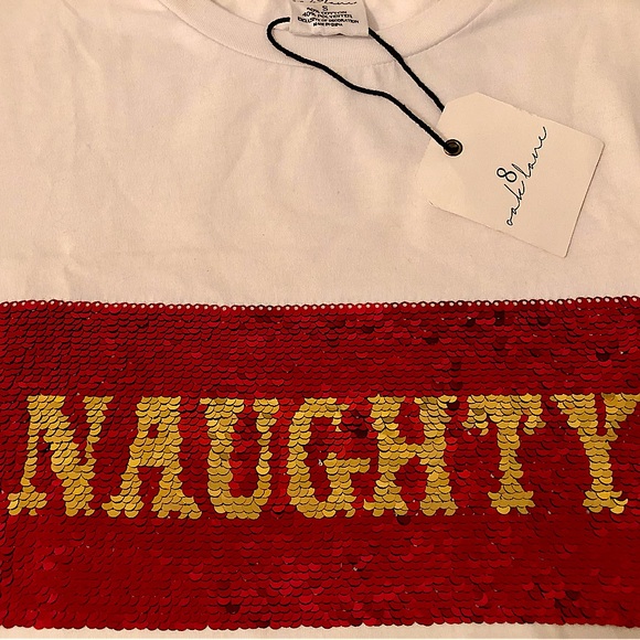 NWT 8 Oak Lane Sequin Naughty/Nice Holiday Tee - Picture 4 of 5